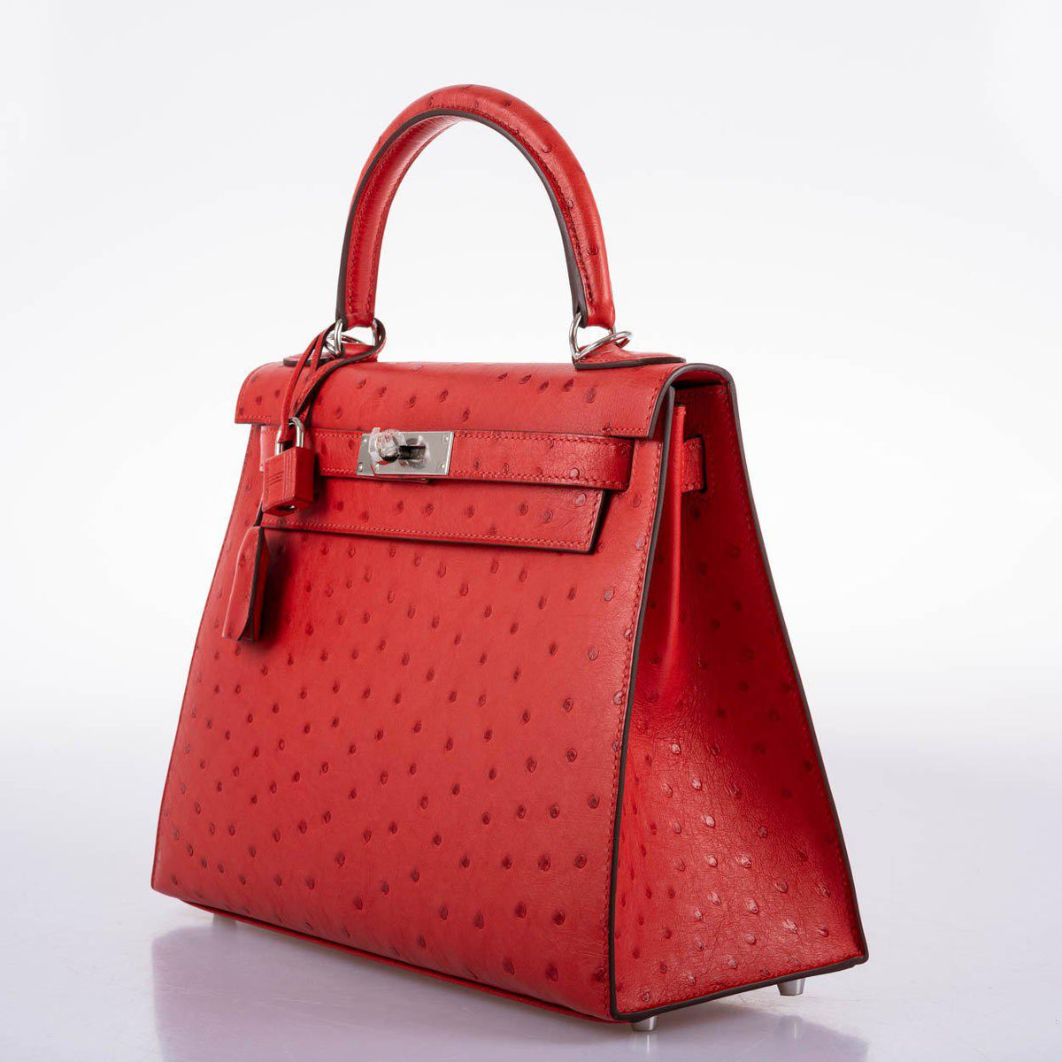 Hermes Kelly 28 Sellier Rouge Vif Ostrich with Palladium Hardware Hermes