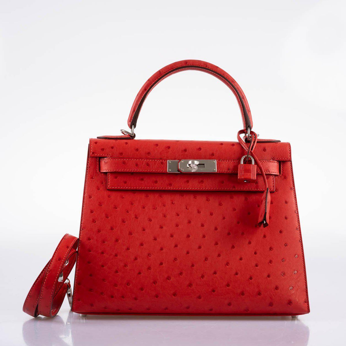 Hermes Kelly 28 Sellier Rouge Vif Ostrich with Palladium Hardware Hermes