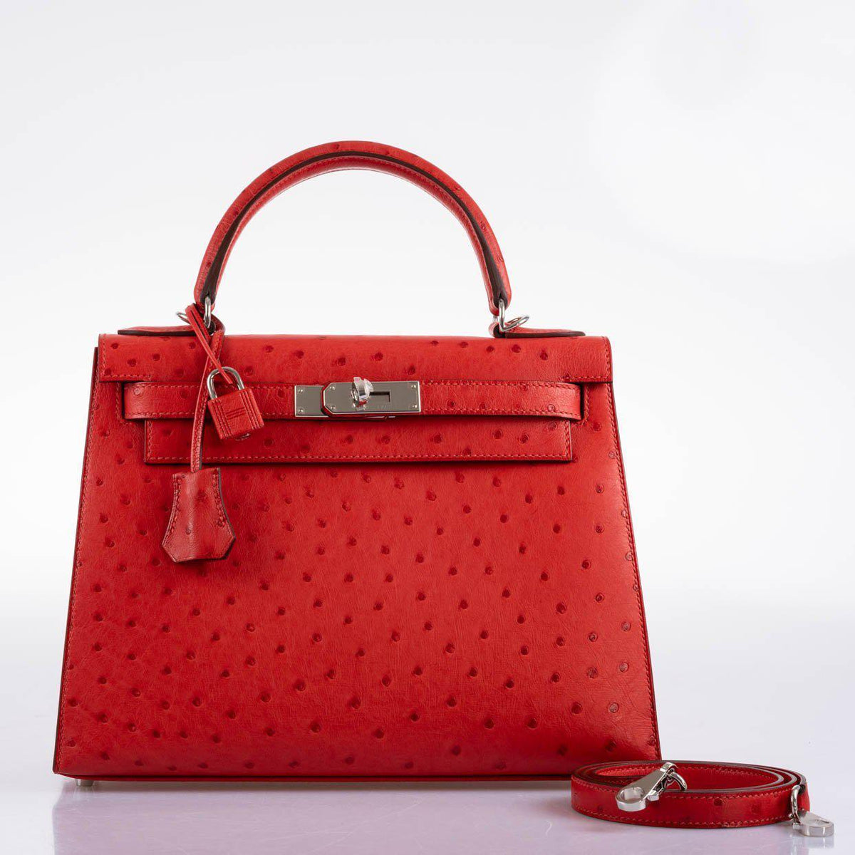 Hermes Kelly 28 Sellier Rouge Vif Ostrich with Palladium Hardware Hermes
