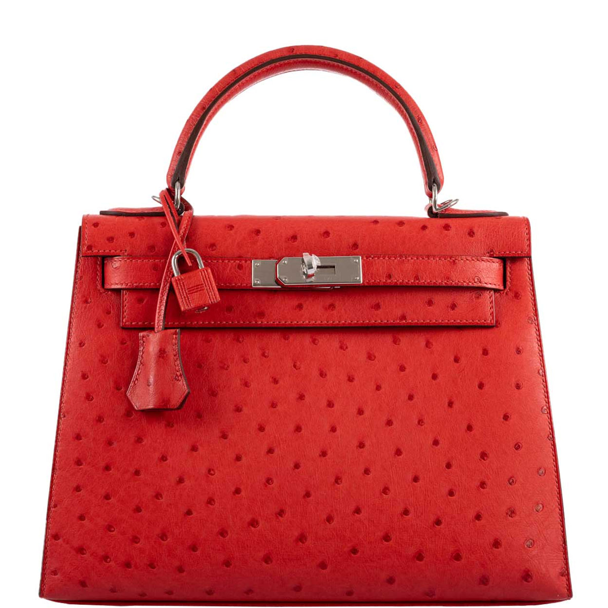 Hermes Kelly 28 Sellier Rouge Vif Ostrich with Palladium Hardware Hermes