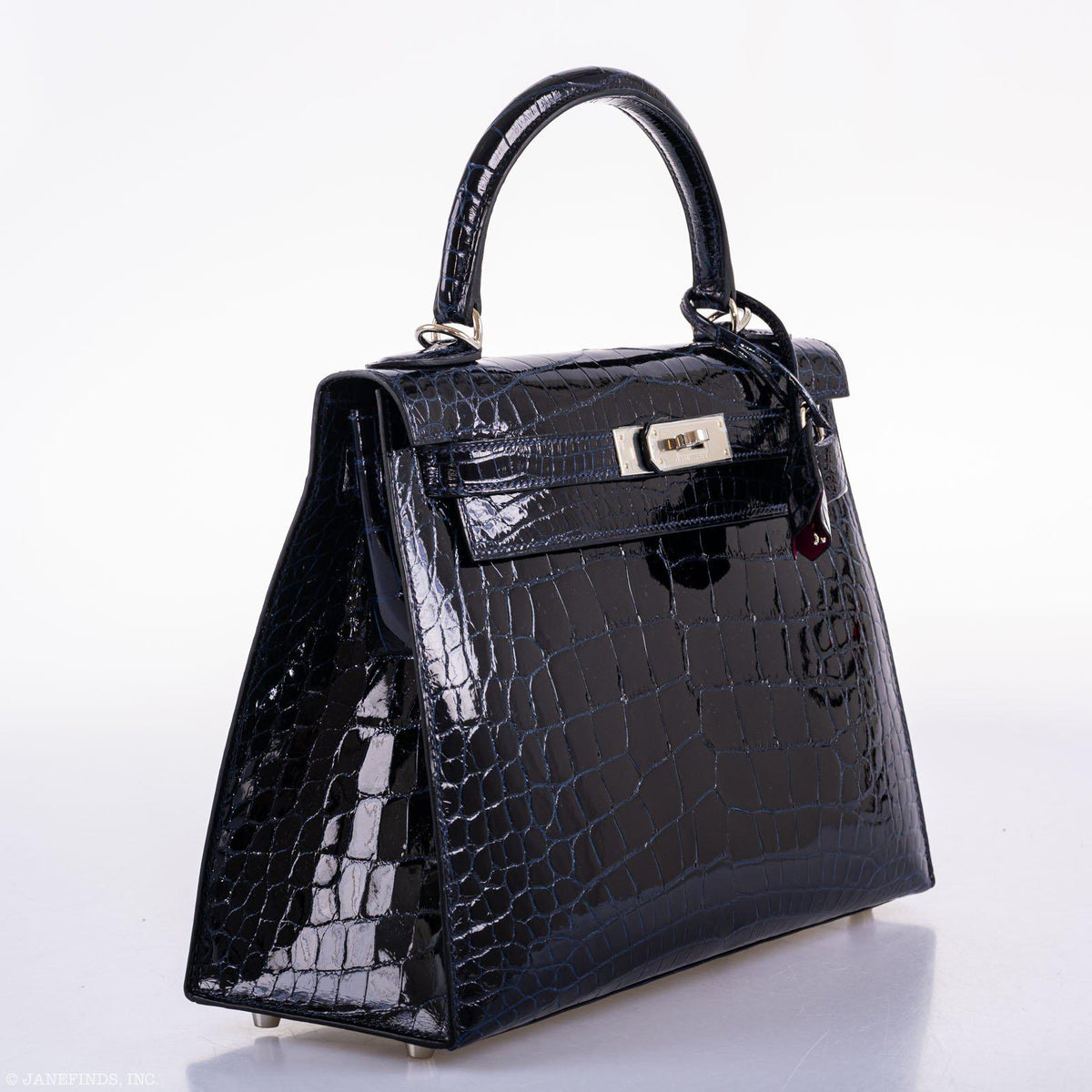 Hermes Kelly 28 Sellier Verso Blue Marine Nilo Crocodile & Rose Scheherazade Palladium Hardware Hermes