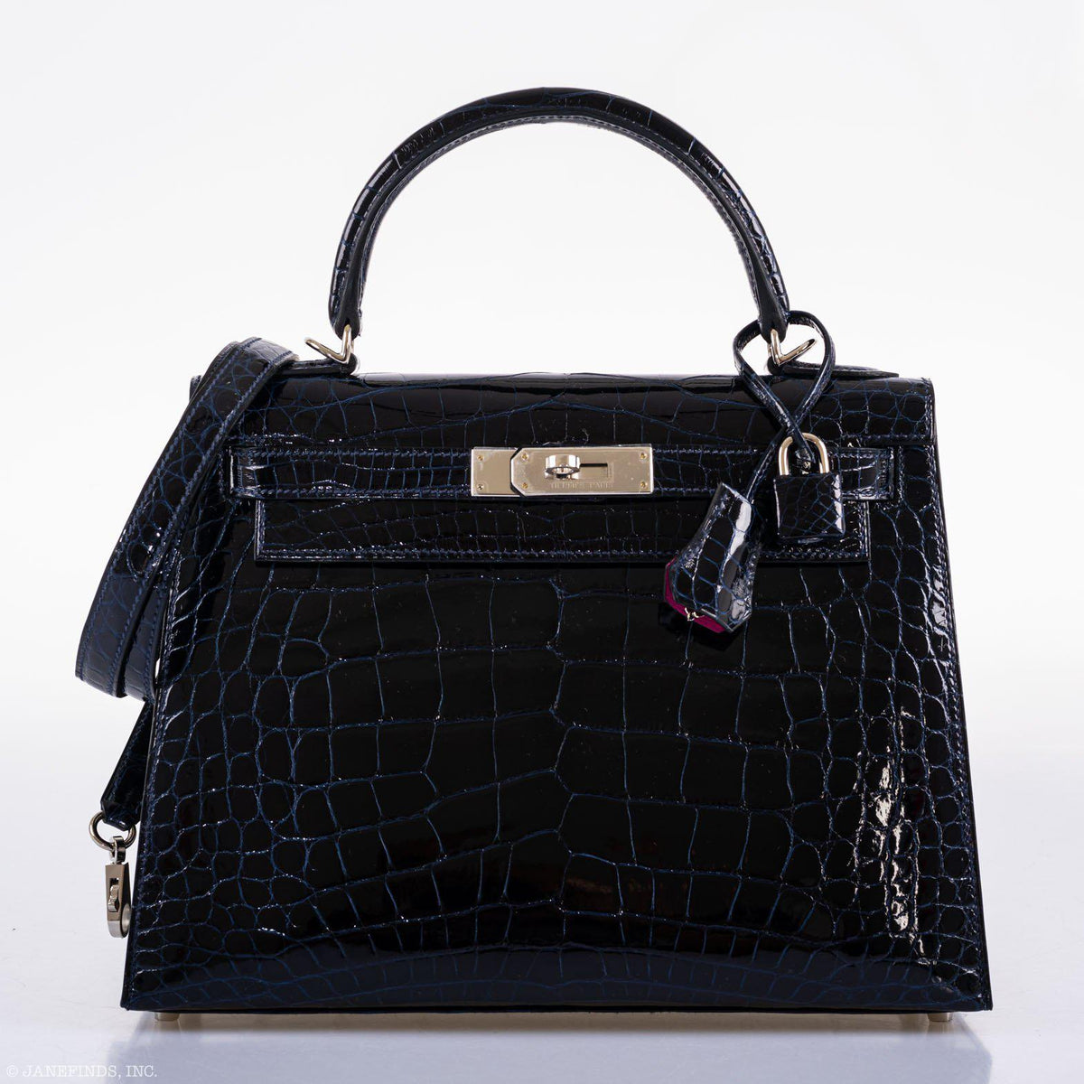 Hermes Kelly 28 Sellier Verso Blue Marine Nilo Crocodile & Rose Scheherazade Palladium Hardware Hermes