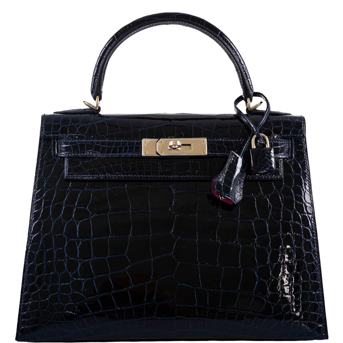 Hermes Kelly 28 Sellier Verso Blue Marine Nilo Crocodile & Rose Scheherazade Palladium Hardware Hermes