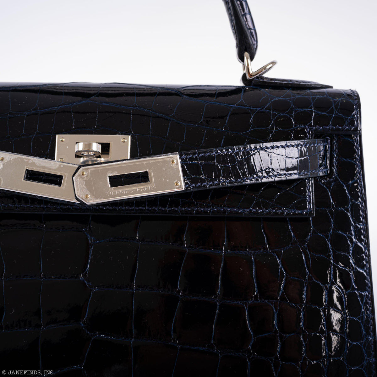 Hermes Kelly 28 Sellier Verso Blue Marine Nilo Crocodile & Rose Scheherazade Palladium Hardware Hermes