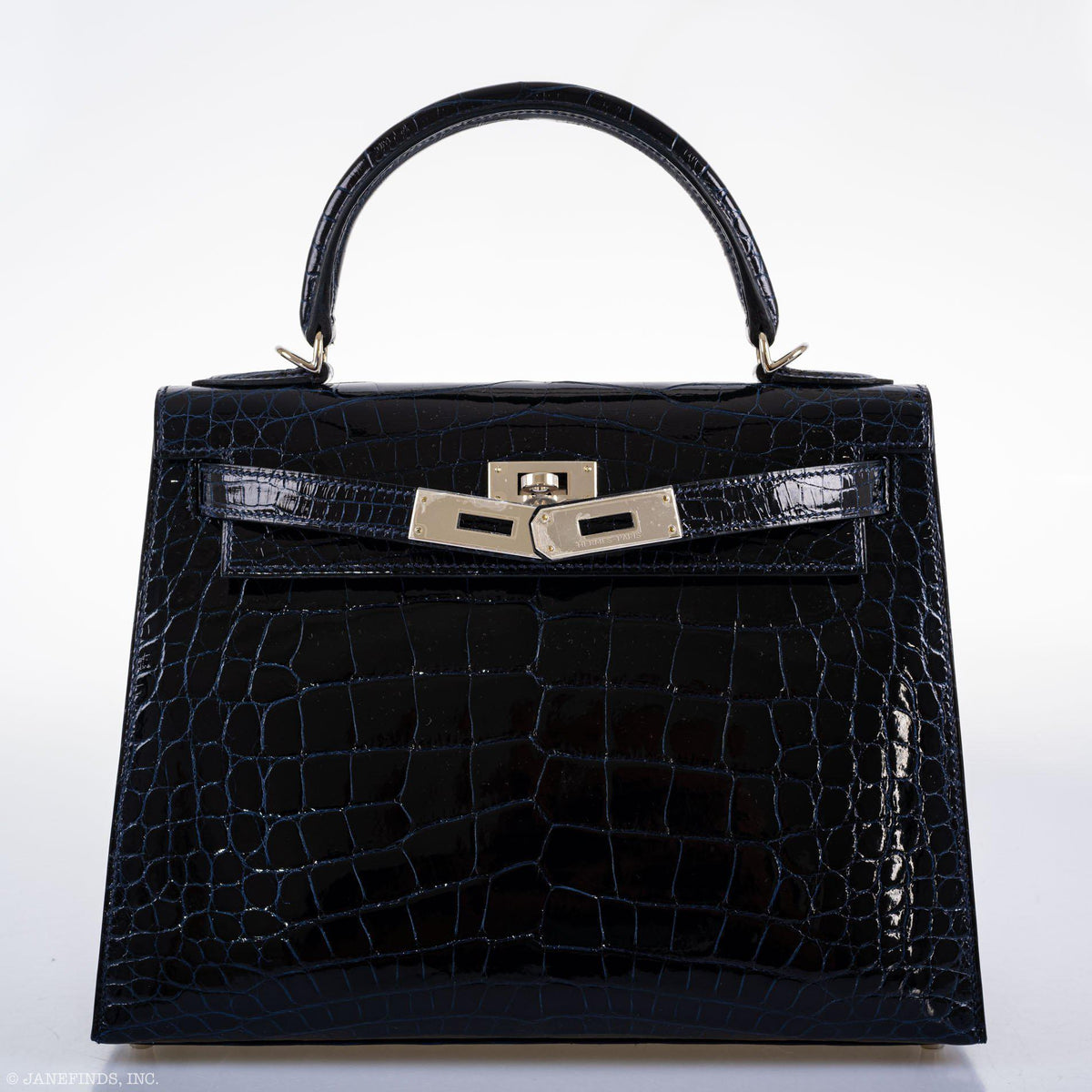 Hermes Kelly 28 Sellier Verso Blue Marine Nilo Crocodile & Rose Scheherazade Palladium Hardware Hermes