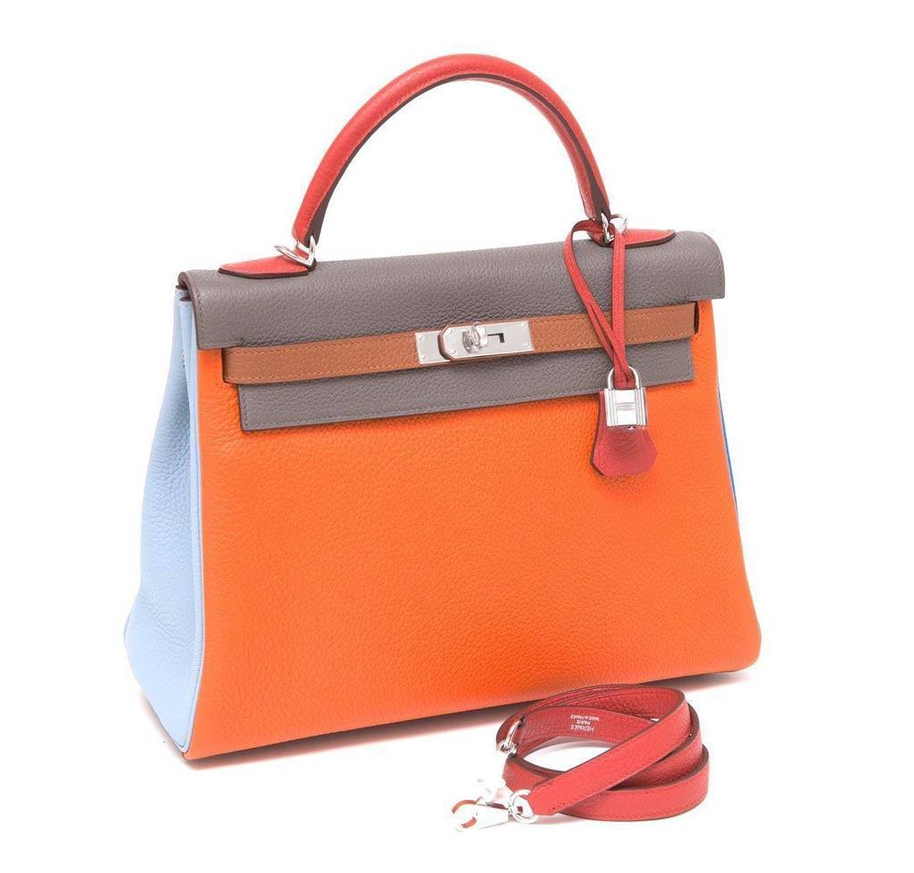 Hermes Kelly 32 Arlequin Limited Edition Multi Color Clemence Leather Palladium Hardware BagAg