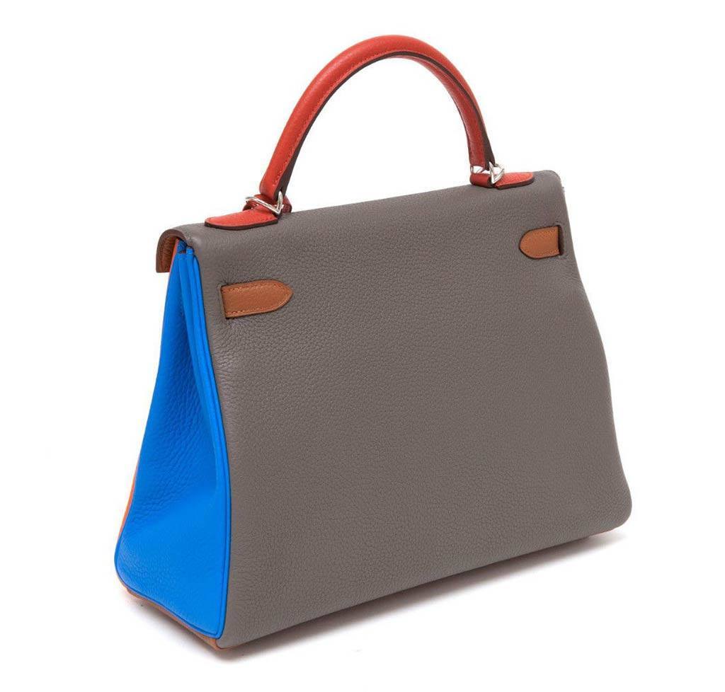 Hermes Kelly 32 Arlequin Limited Edition Multi Color Clemence Leather Palladium Hardware BagAg