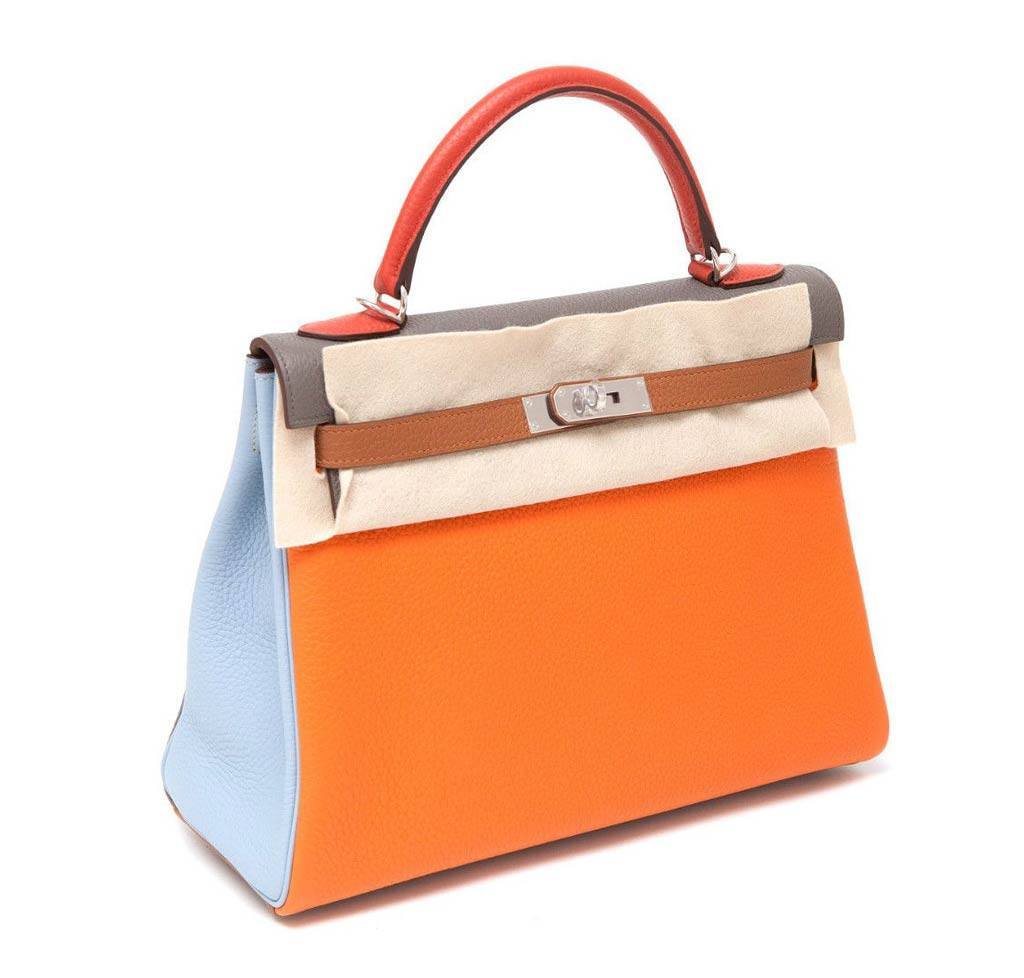 Hermes Kelly 32 Arlequin Limited Edition Multi Color Clemence Leather Palladium Hardware BagAg