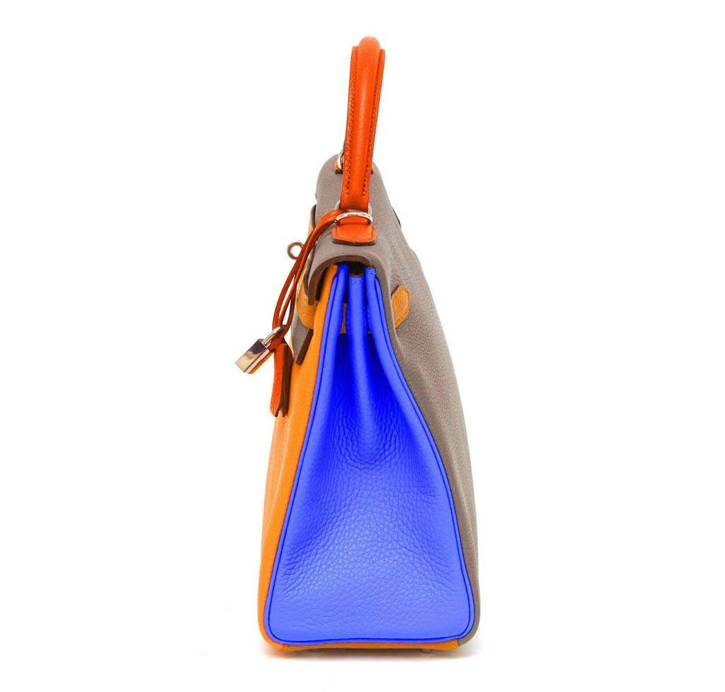 Hermes Kelly 32 Arlequin Limited Edition Multi Color Clemence Leather Palladium Hardware BagAg