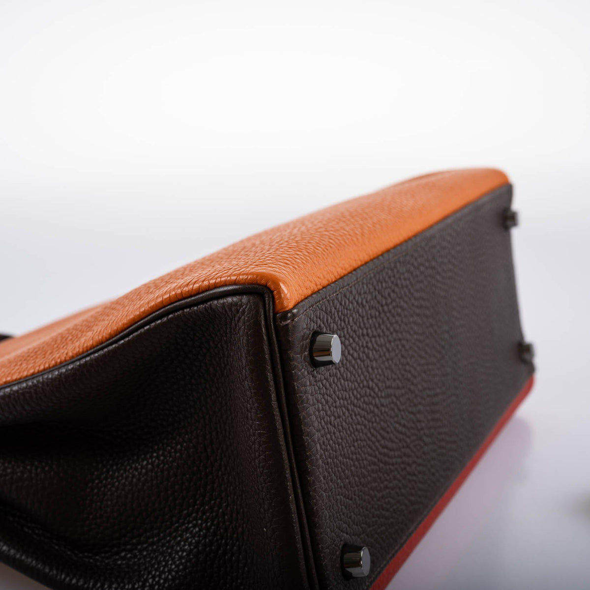 Hermes Kelly 32 Retourne Orange H, Rouge Vif & Ebene Togo with Ruthenium Hardware Hermes