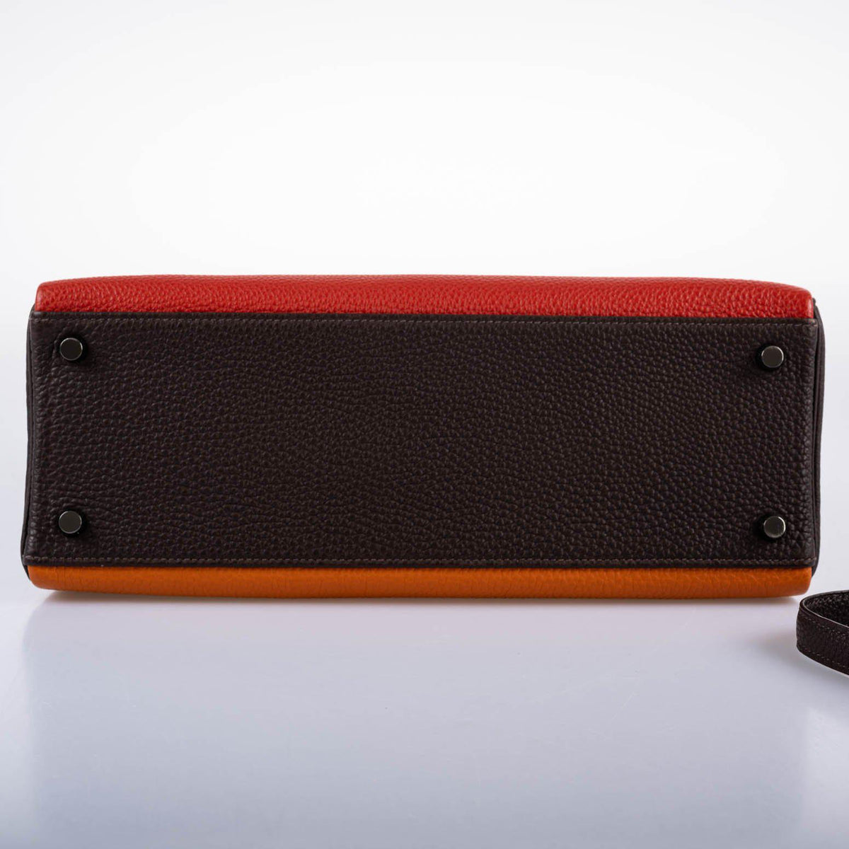 Hermes Kelly 32 Retourne Orange H, Rouge Vif & Ebene Togo with Ruthenium Hardware Hermes