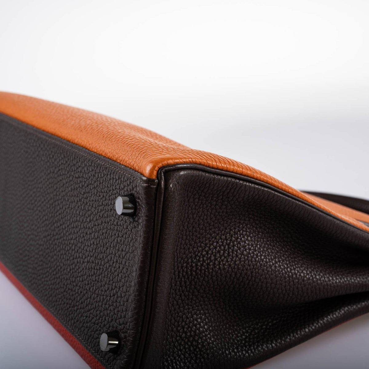 Hermes Kelly 32 Retourne Orange H, Rouge Vif & Ebene Togo with Ruthenium Hardware Hermes
