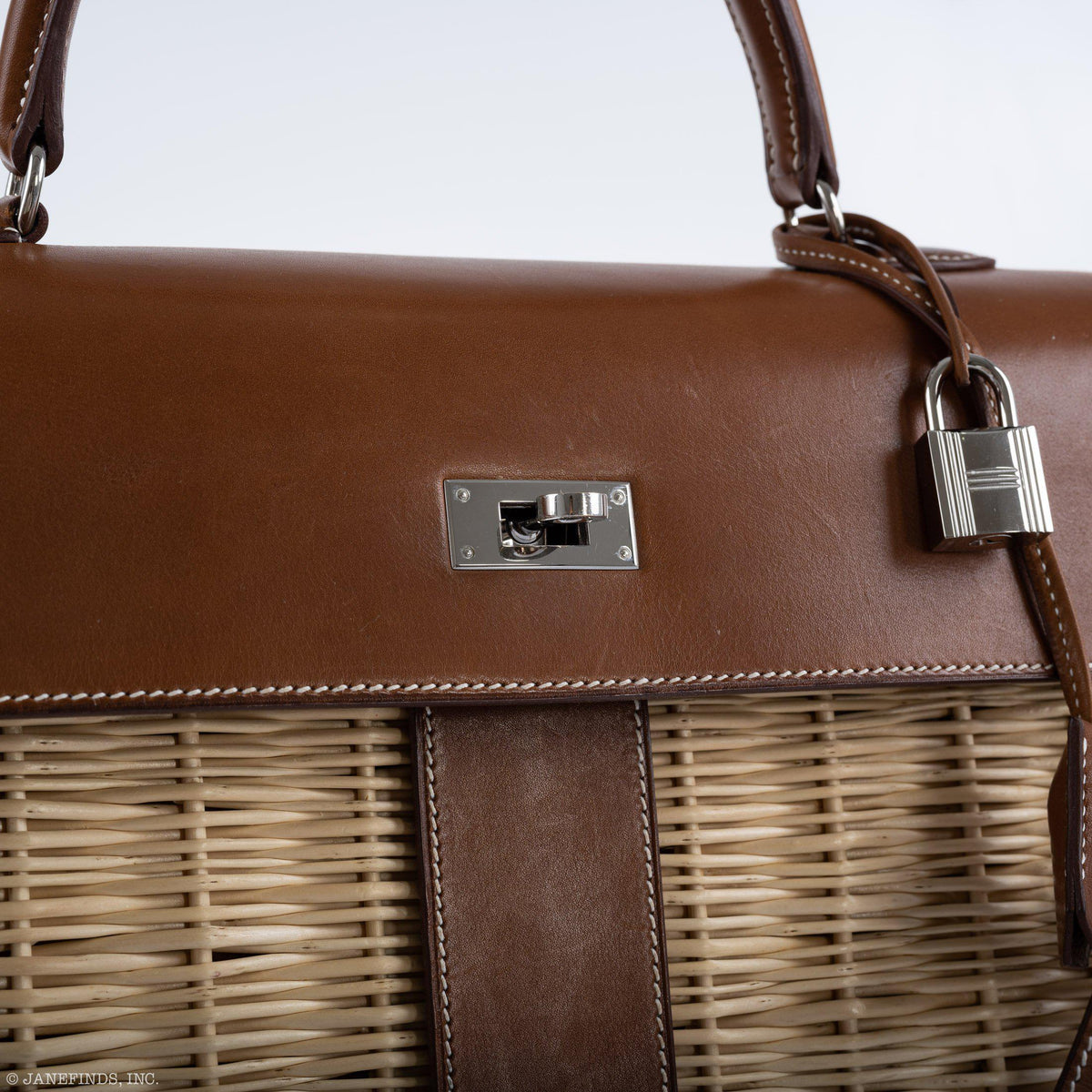 Hermes Kelly 35 Picnic, Wicker & Barenia leather Palladium Hardware Hermes