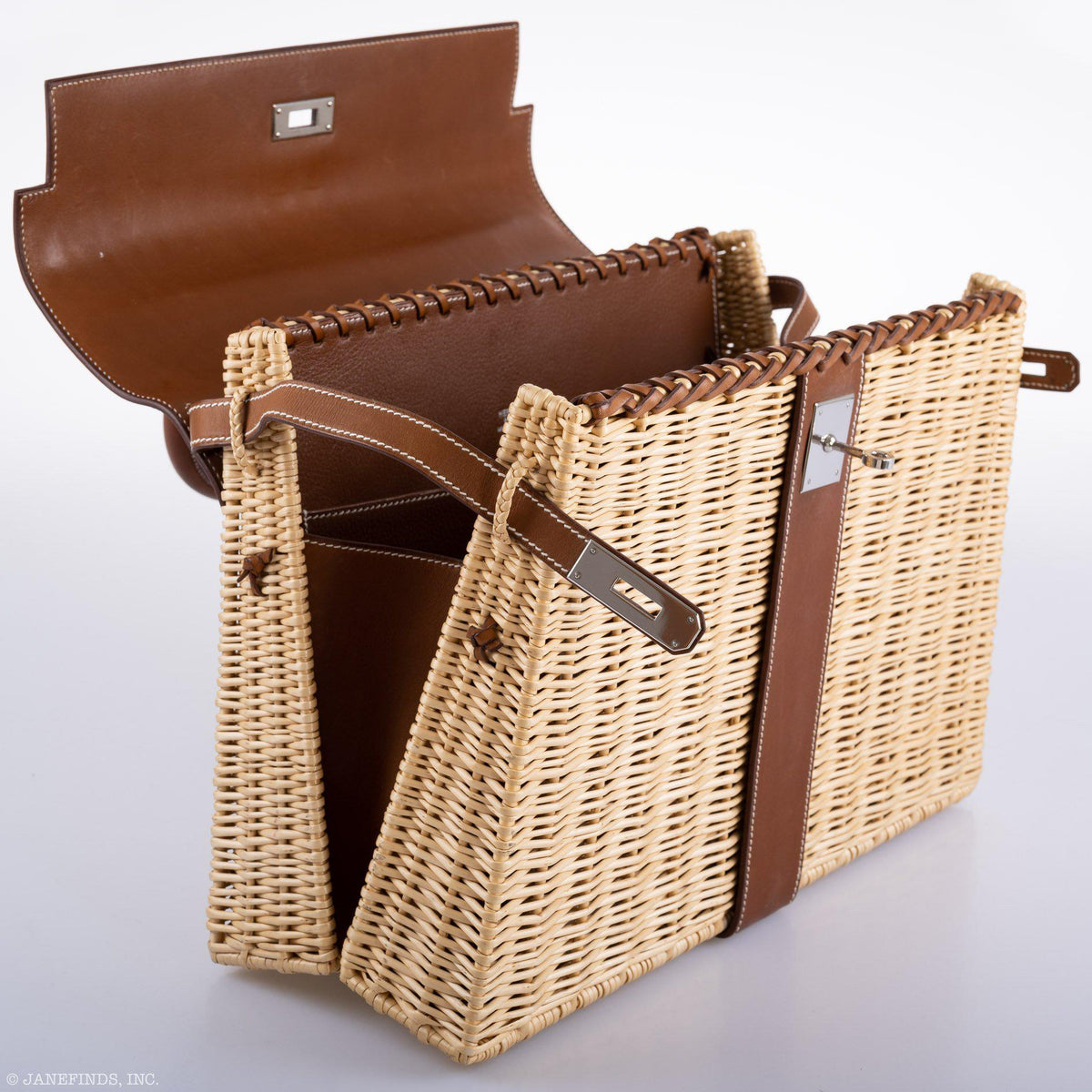 Hermes Kelly 35 Picnic, Wicker & Barenia leather Palladium Hardware Hermes