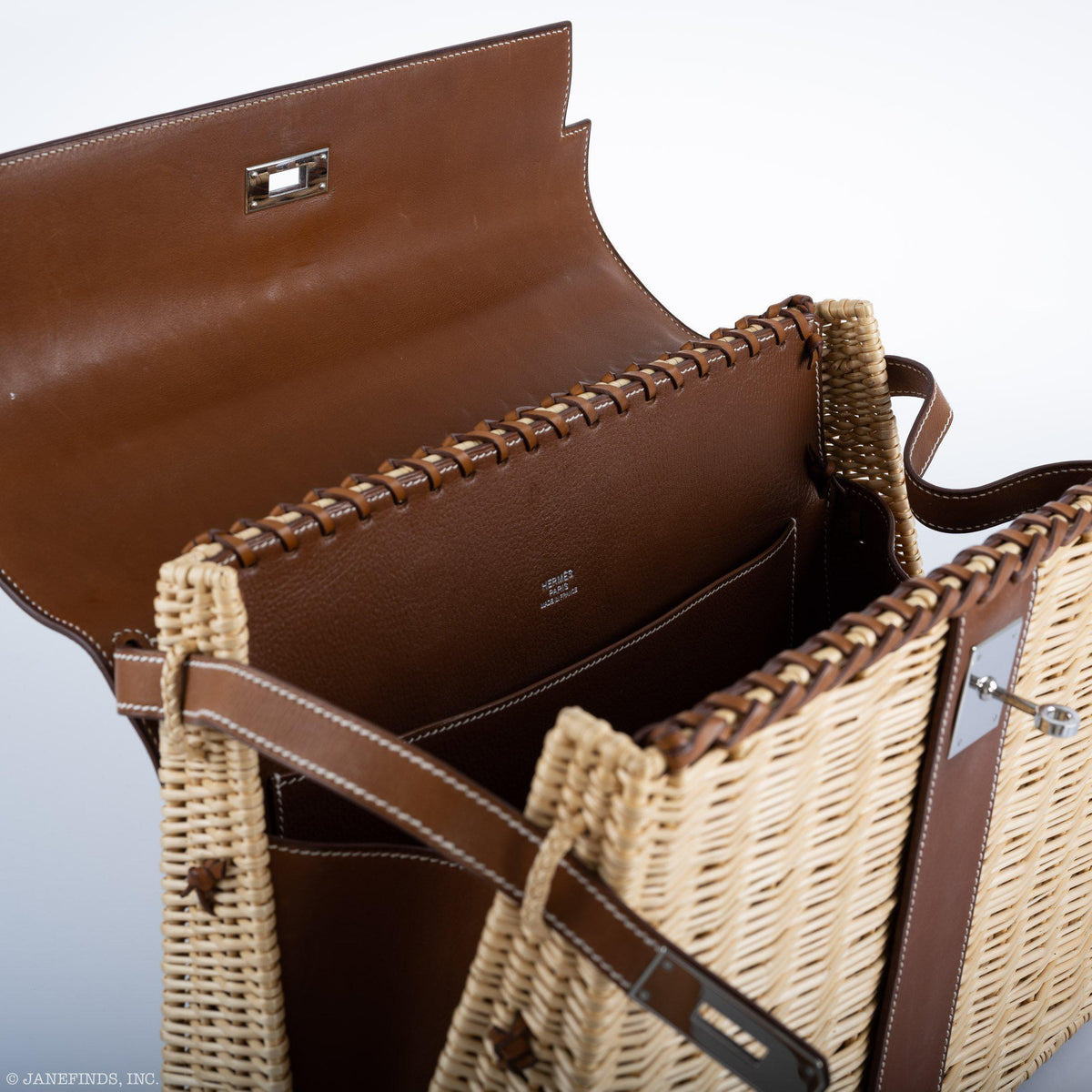 Hermes Kelly 35 Picnic, Wicker & Barenia leather Palladium Hardware Hermes