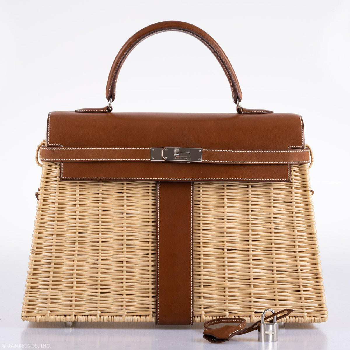 Hermes Kelly 35 Picnic, Wicker & Barenia leather Palladium Hardware Hermes