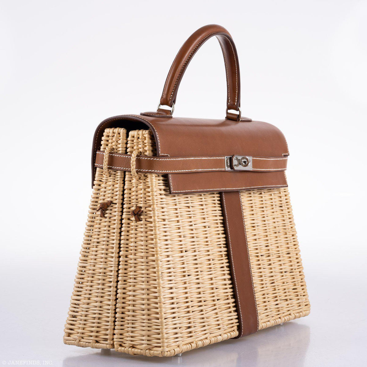 Hermes Kelly 35 Picnic, Wicker & Barenia leather Palladium Hardware Hermes