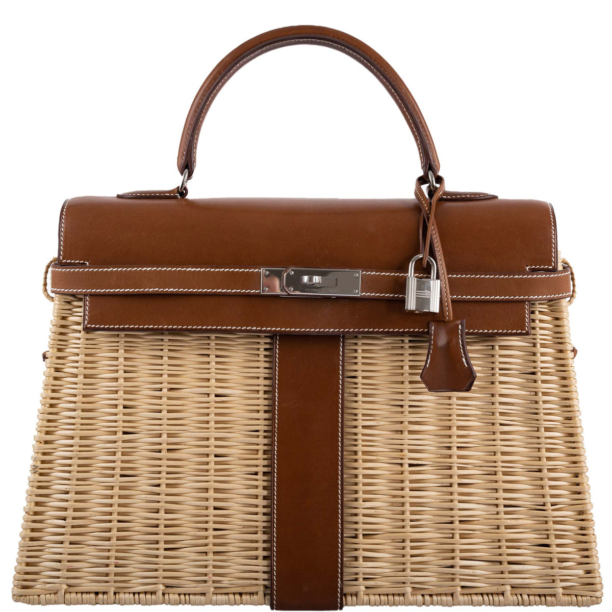 Hermes Kelly 35 Picnic, Wicker & Barenia leather Palladium Hardware Hermes