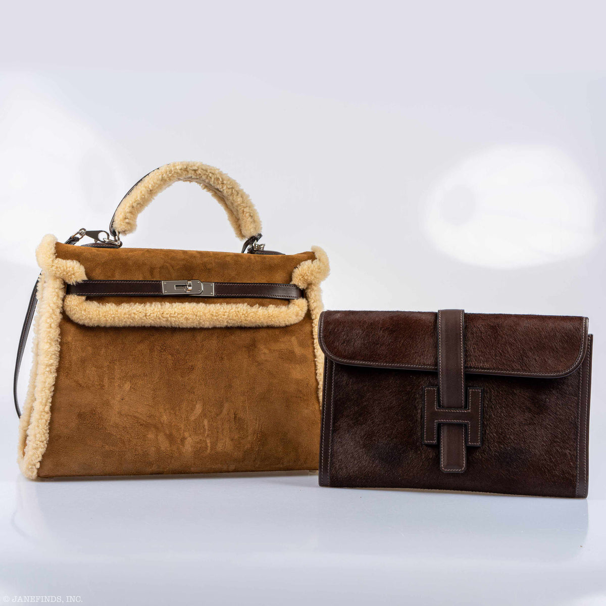 Hermes Kelly 35 Retourne Teddy Shearling & Ebene Barenia Palladium Hardware Hermes