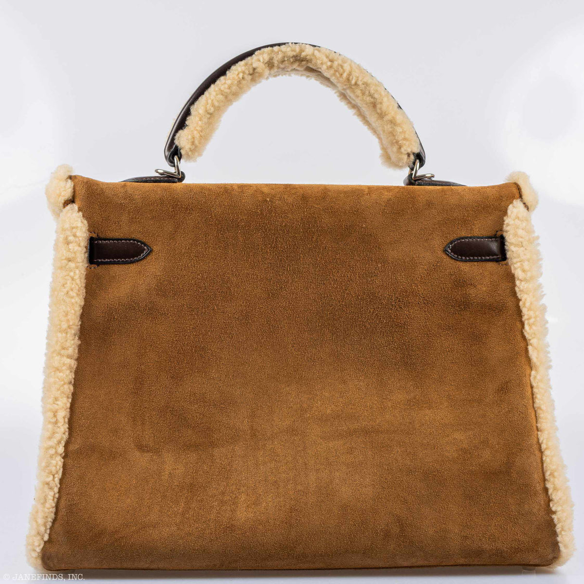 Hermes Kelly 35 Retourne Teddy Shearling & Ebene Barenia Palladium Hardware Hermes