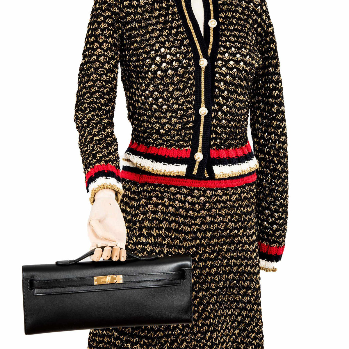 Hermes Kelly Cut Clutch Black Swift leather Gold Hardware Hermes
