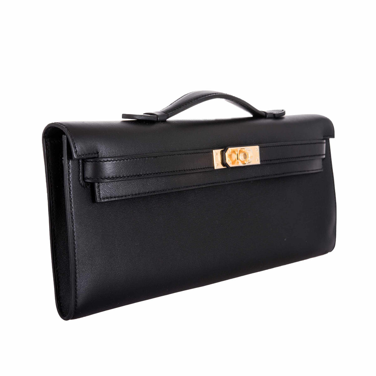 Hermes Kelly Cut Clutch Black Swift leather Gold Hardware Hermes