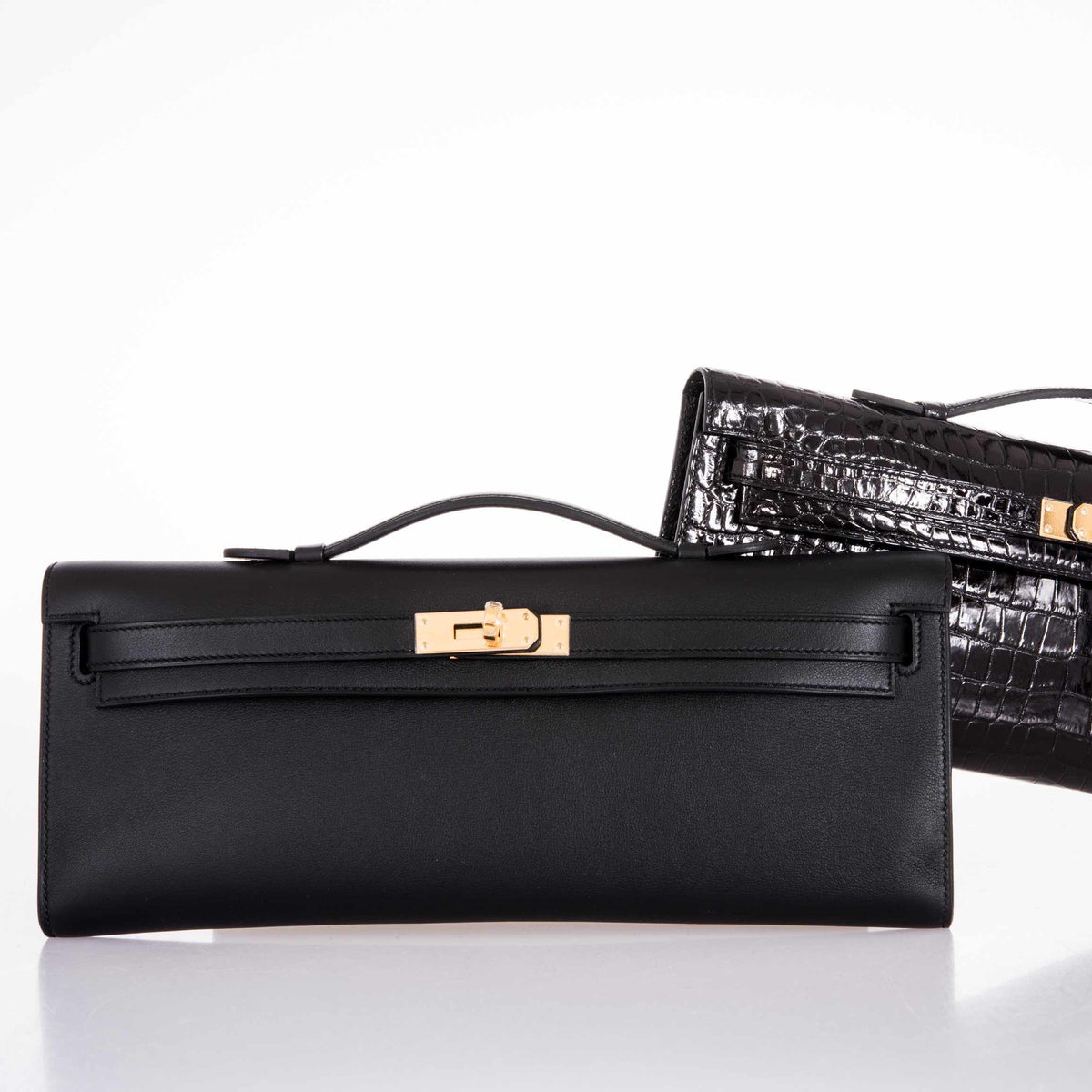 Hermes Kelly Cut Clutch Black Swift leather Gold Hardware Hermes