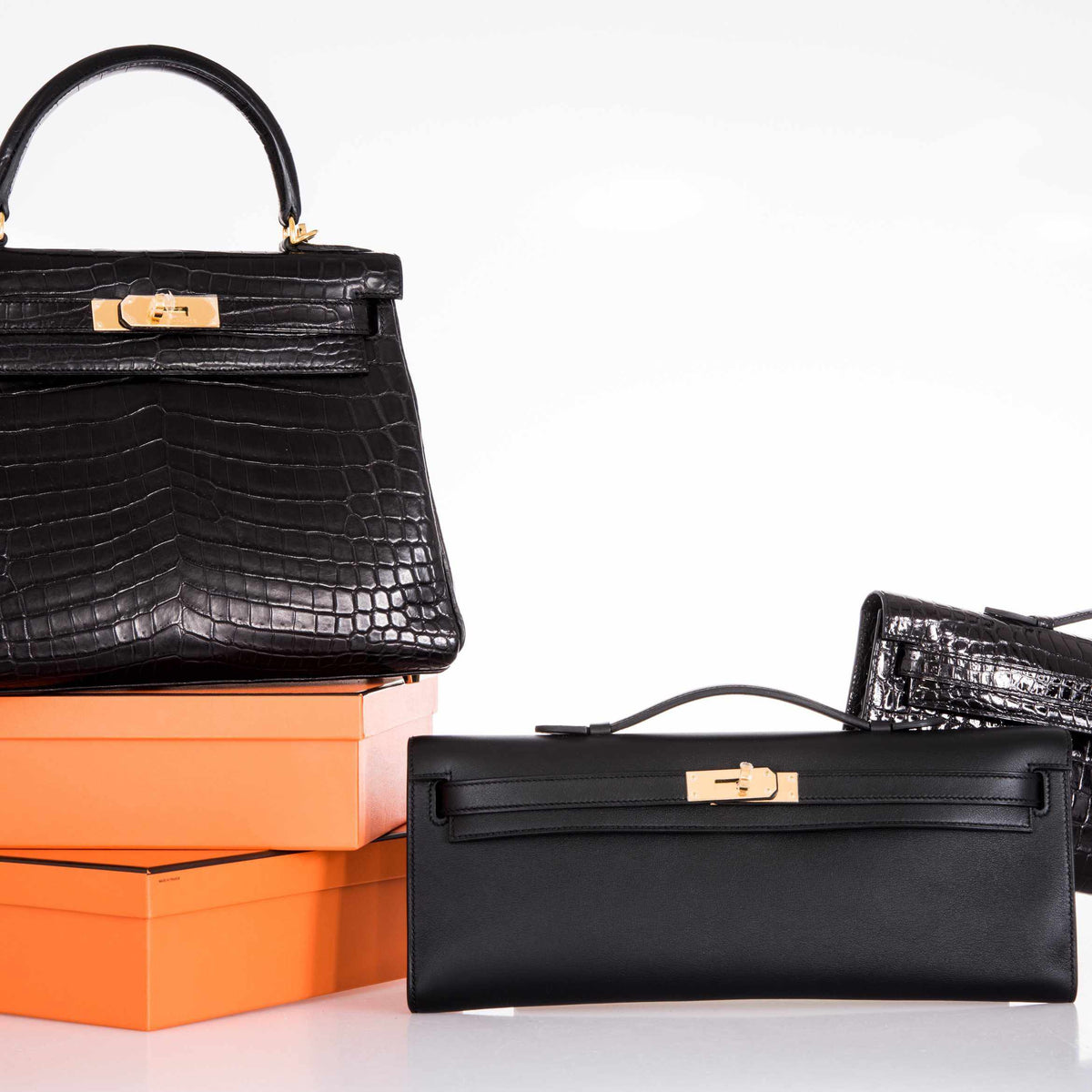 Hermes Kelly Cut Clutch Black Swift leather Gold Hardware Hermes