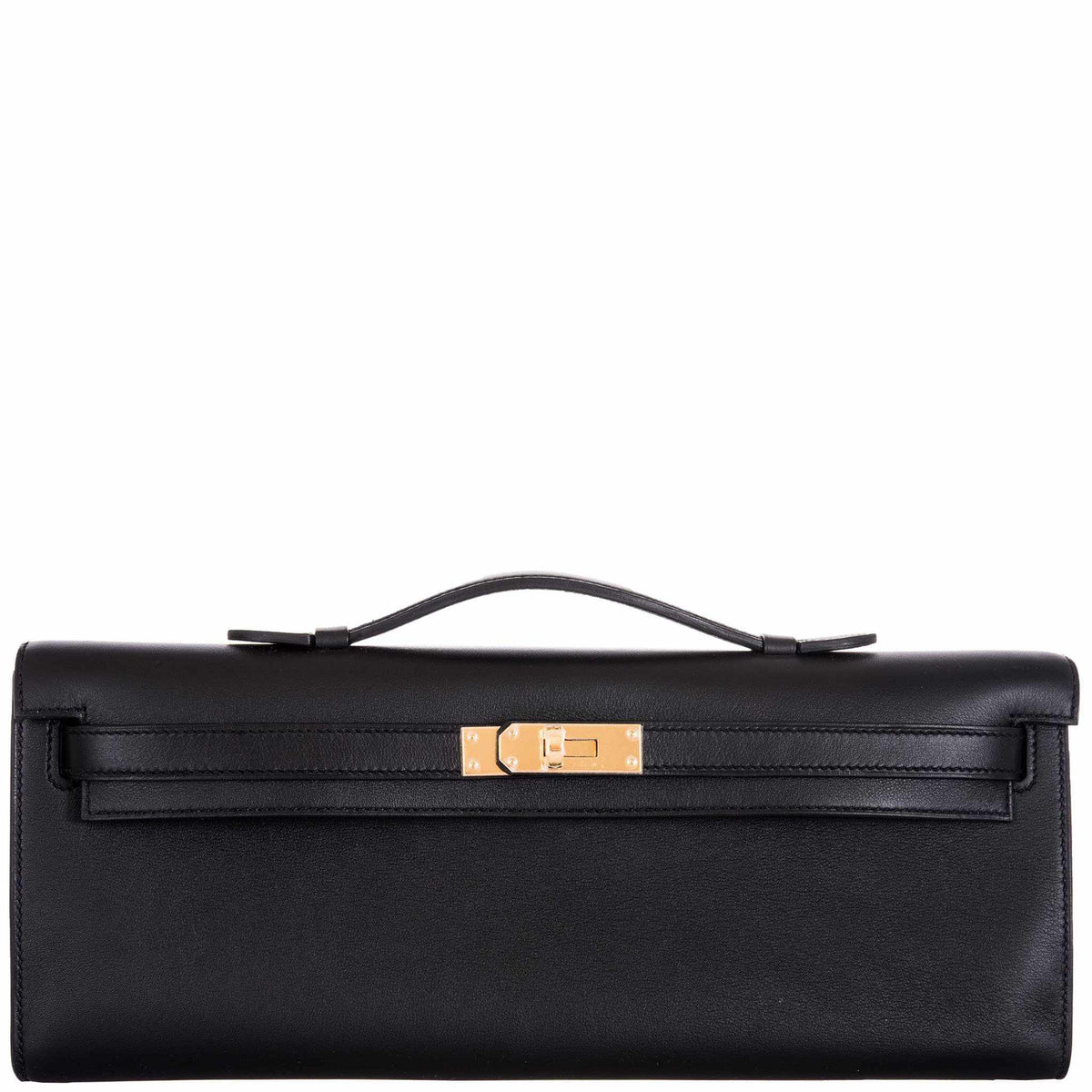 Hermes Kelly Cut Clutch Black Swift leather Gold Hardware Hermes