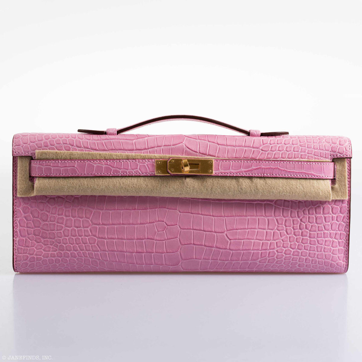 Hermes Kelly Cut Pochette 5P Bubblegum Pink Matte Porosus Crocodile Gold Hardware Hermes