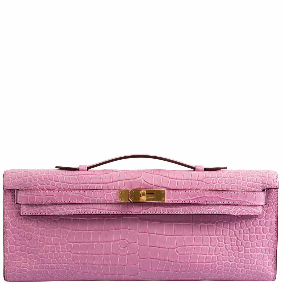 Hermes Kelly Cut Pochette 5P Bubblegum Pink Matte Porosus Crocodile Gold Hardware Hermes