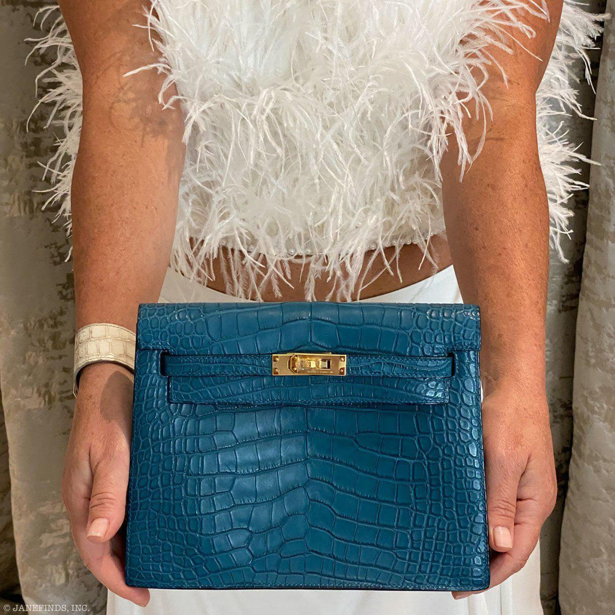 Hermes Kelly Danse Blue Colvert Matte Alligator with Gold Hardware Hermes