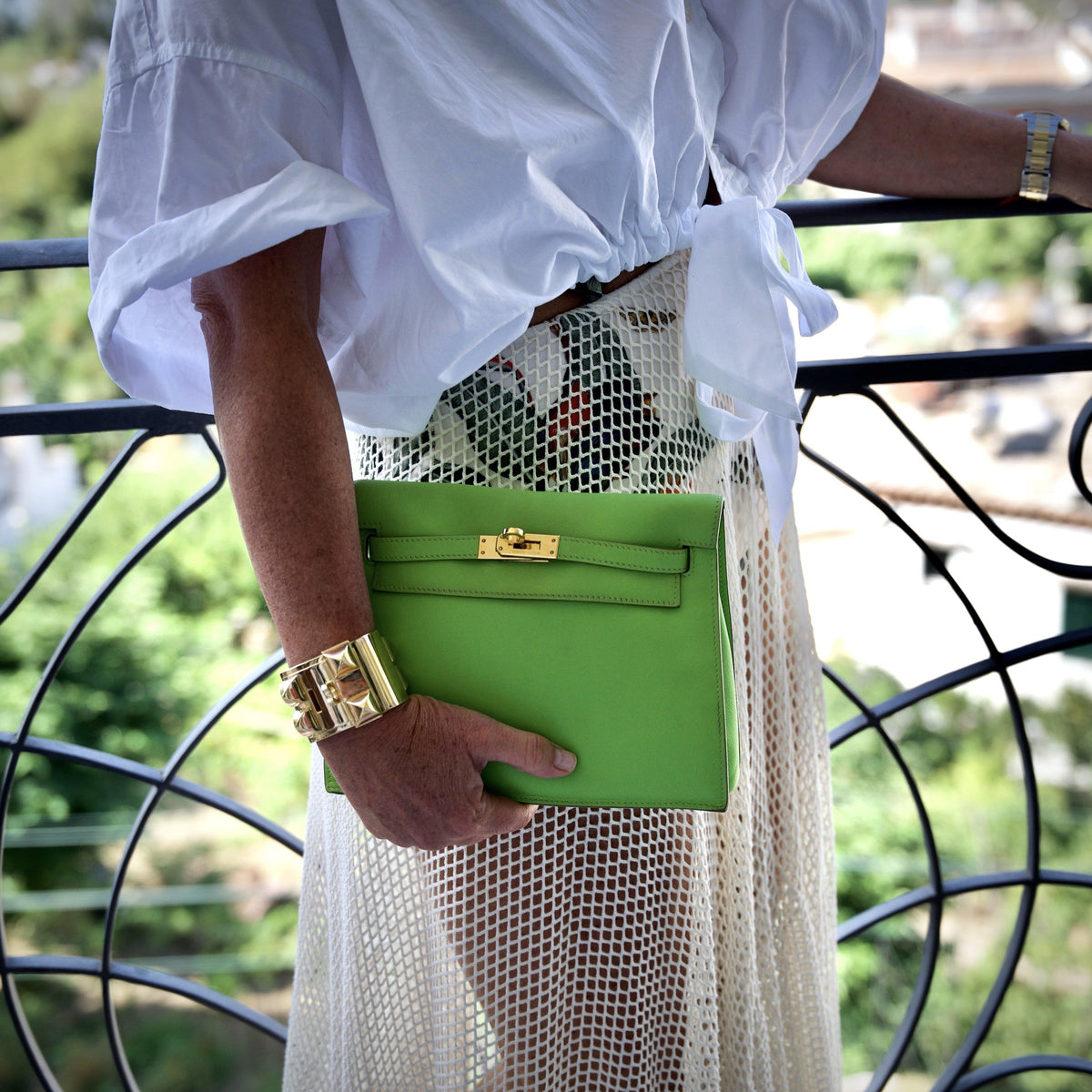 Hermes Kelly Danse II Vert Cru Swift with Gold Hardware Hermes