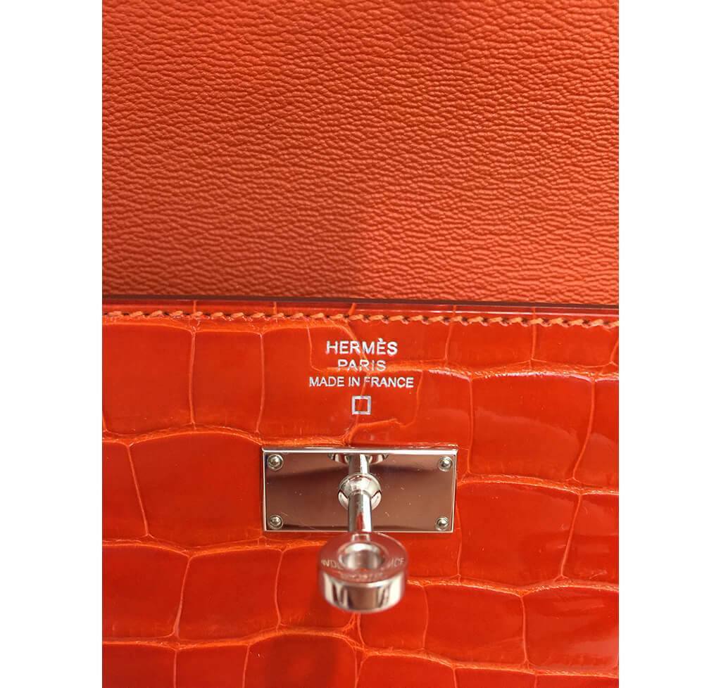 Hermès Kelly Long Wallet Orange Alligator Bag Crowned Bag