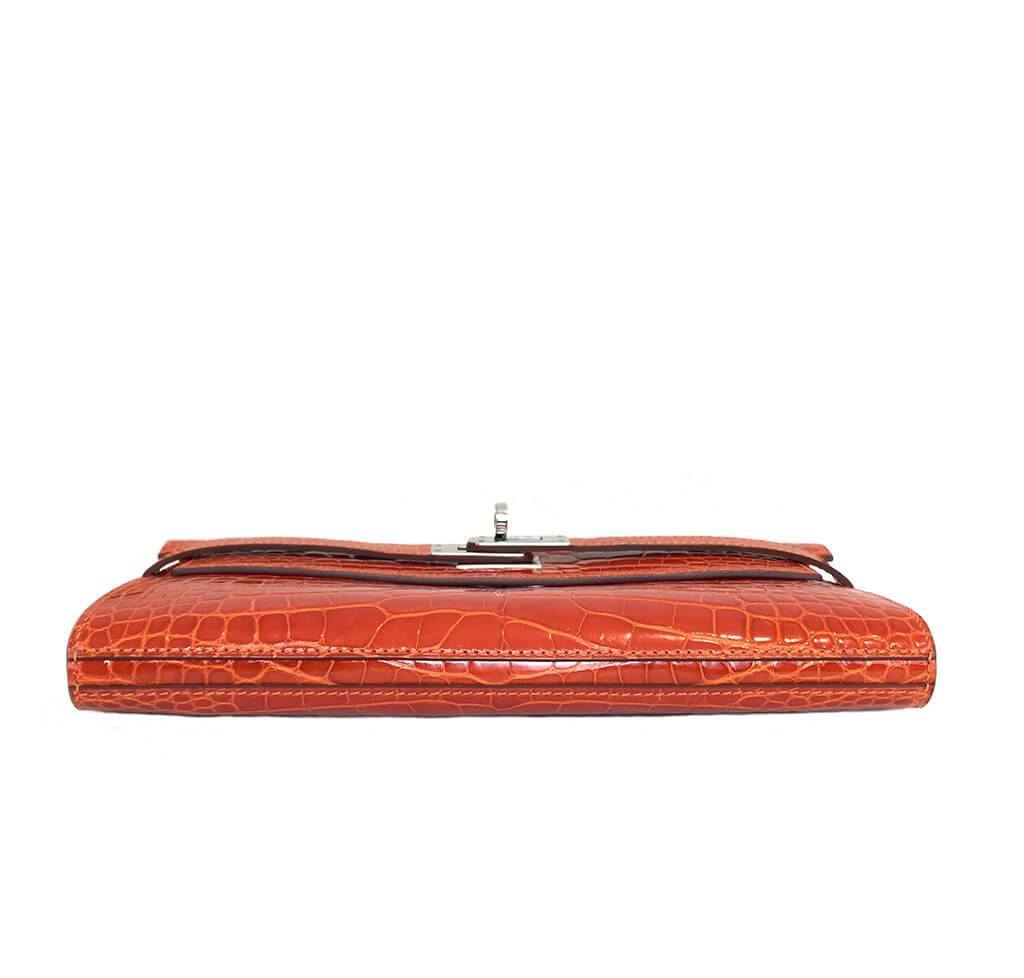 Hermès Kelly Long Wallet Orange Alligator Bag Crowned Bag