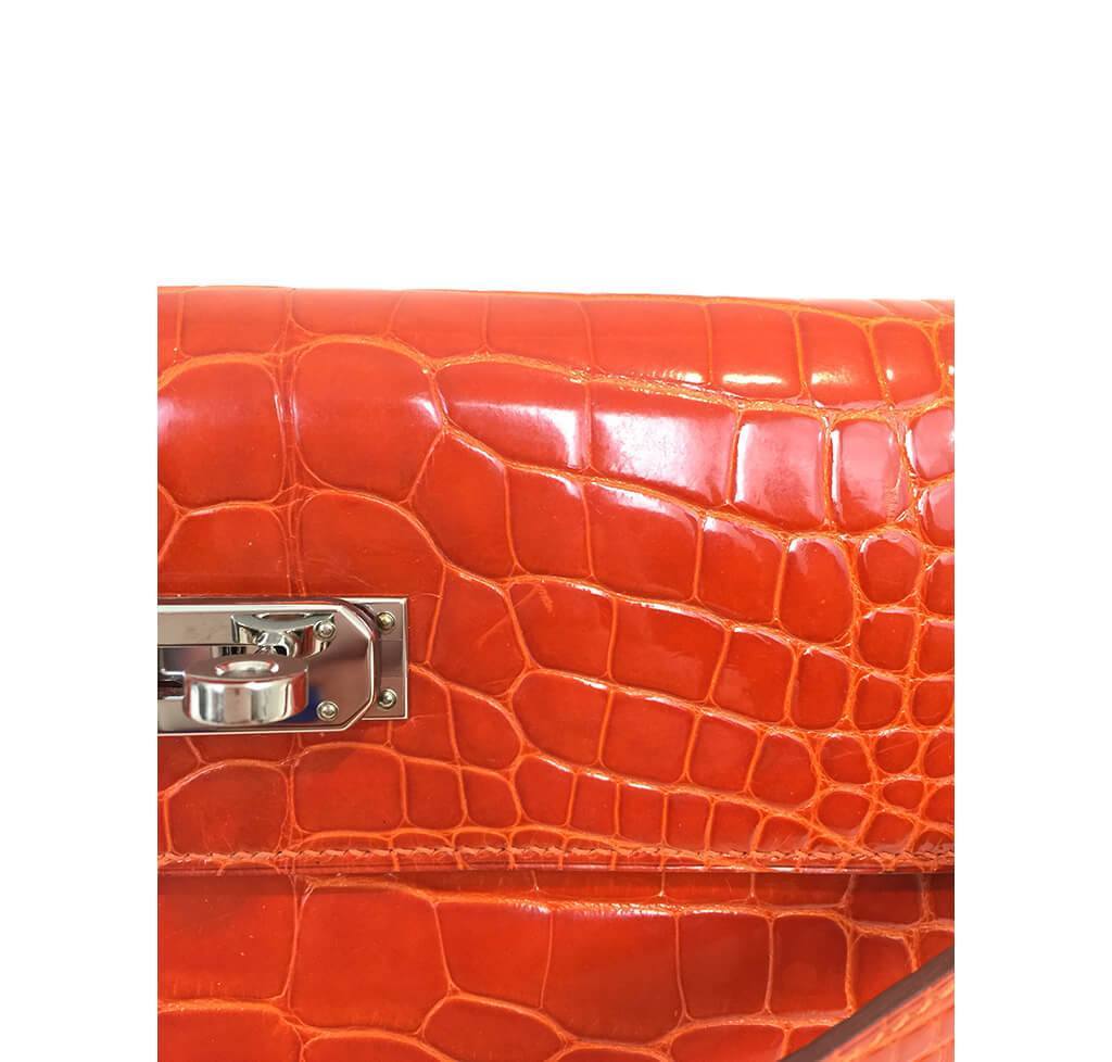 Hermès Kelly Long Wallet Orange Alligator Bag Crowned Bag