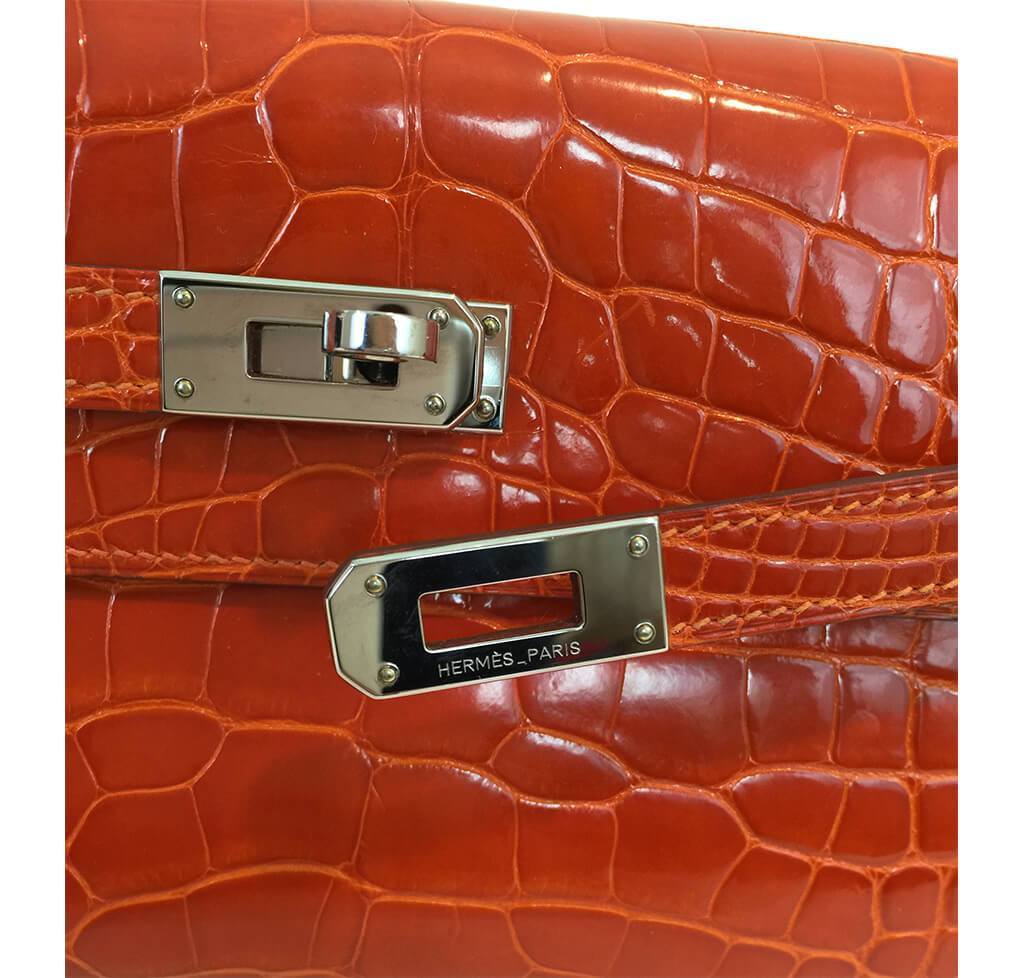 Hermès Kelly Long Wallet Orange Alligator Bag Crowned Bag