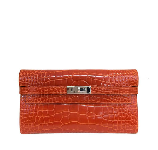 Hermès Kelly Long Wallet Orange Alligator Bag