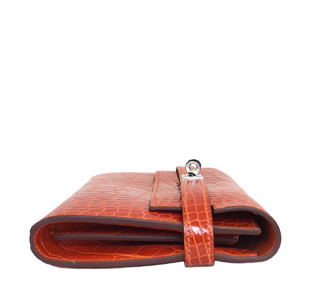 Hermès Kelly Long Wallet Orange Alligator Bag Crowned Bag