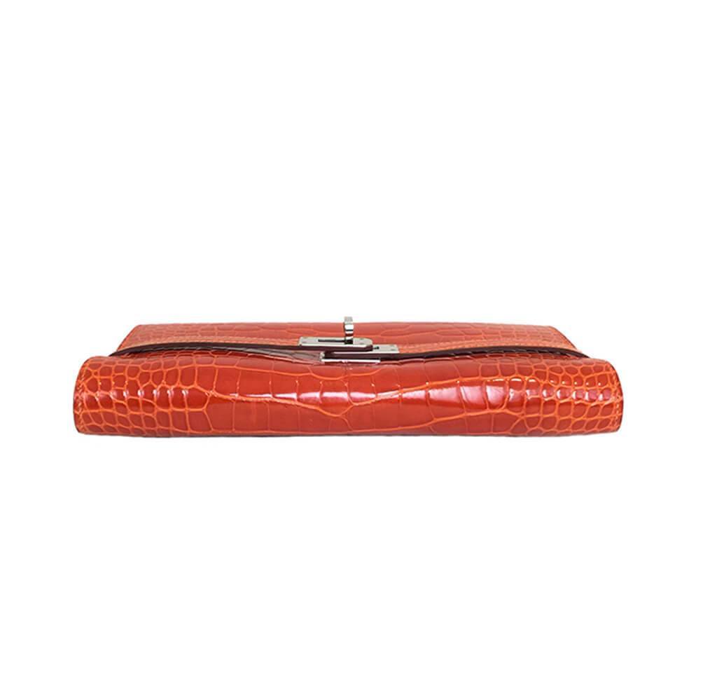 Hermès Kelly Long Wallet Orange Alligator Bag Crowned Bag
