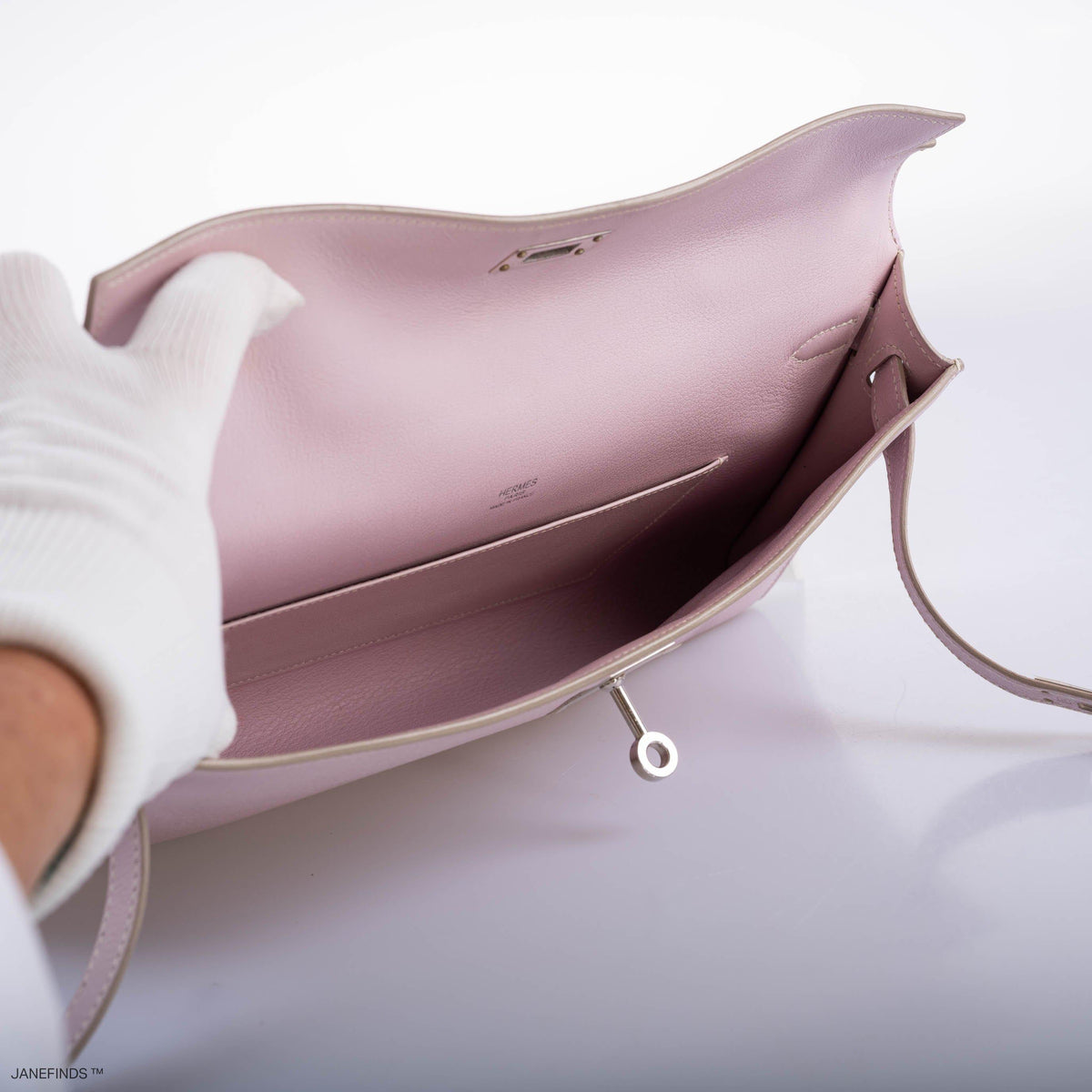 Hermes Kelly Longue Rose Dragee Evergrain with Palladium Hardware Hermes