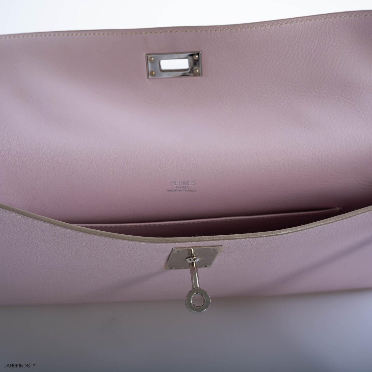 Hermes Kelly Longue Rose Dragee Evergrain with Palladium Hardware Hermes