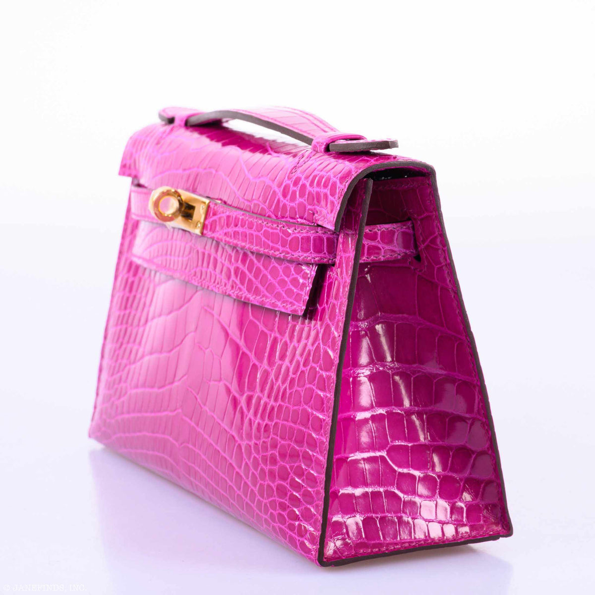 Hermes Kelly Mini Pochette Rose Scheherazade Shiny Alligator Gold Hardware Hermes