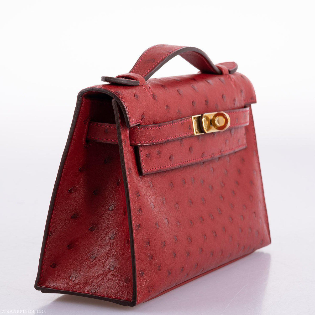 Hermes Kelly Mini Pochette Rouge Vif Ostrich Gold Hardware Hermes