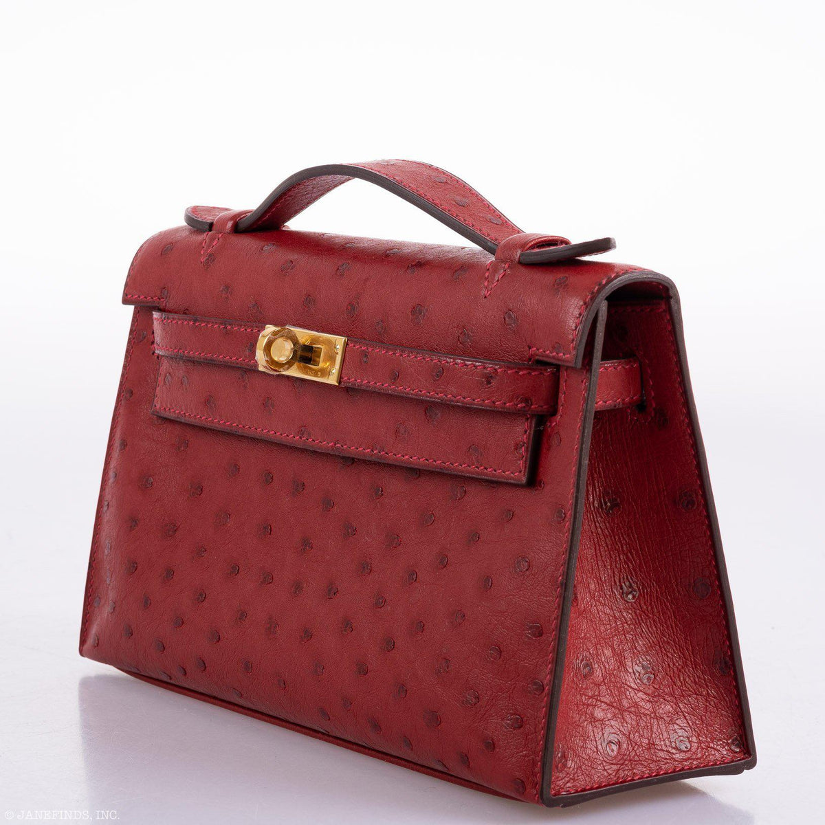 Hermes Kelly Mini Pochette Rouge Vif Ostrich Gold Hardware Hermes