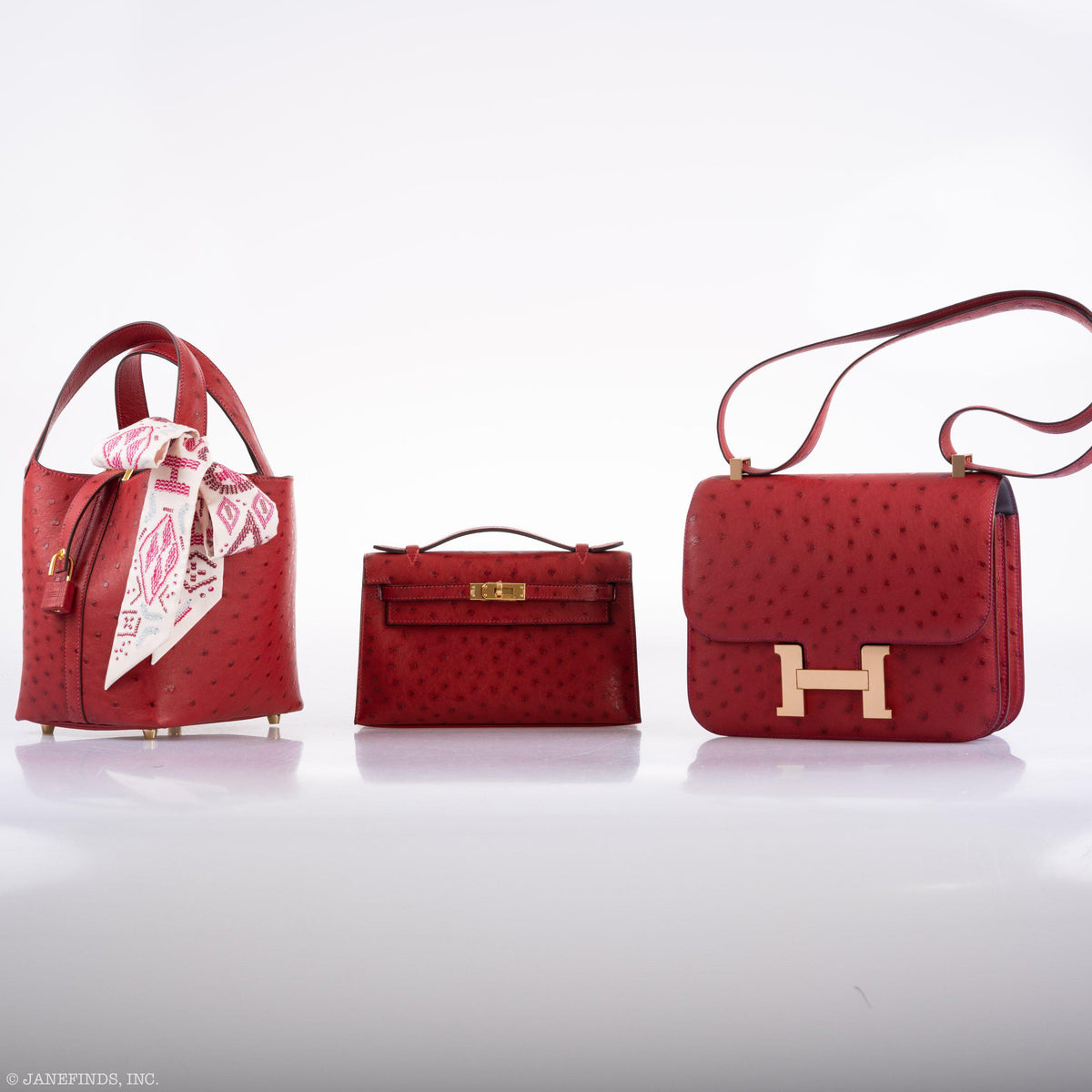 Hermes Kelly Mini Pochette Rouge Vif Ostrich Gold Hardware Hermes