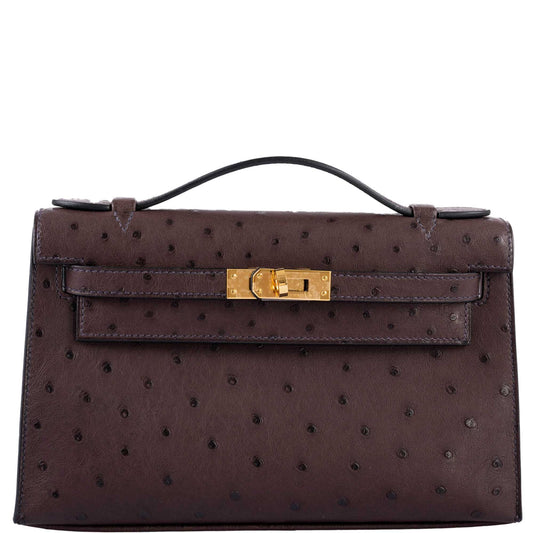 Hermes Kelly Pochette Rouge Sellier Ostrich with Gold Hardware - 2021, Z