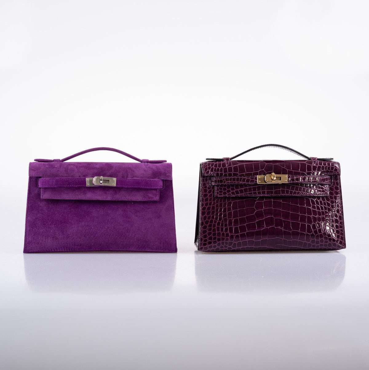 Hermes Kelly Pochette Violet Veau Doblis Suede Palladium Hardware Hermes