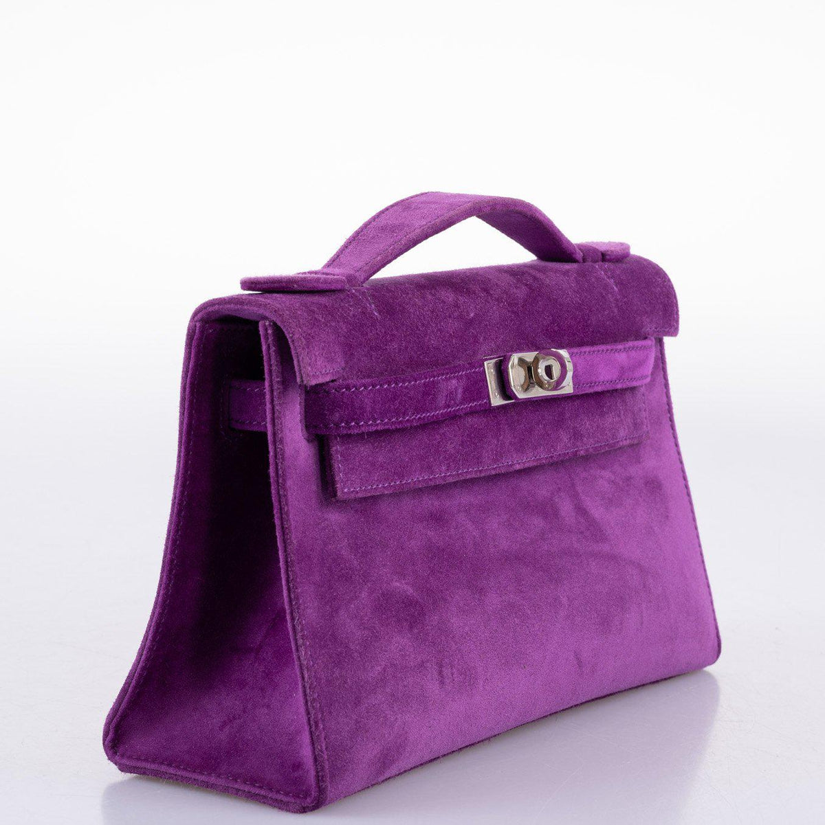 Hermes Kelly Pochette Violet Veau Doblis Suede Palladium Hardware Hermes