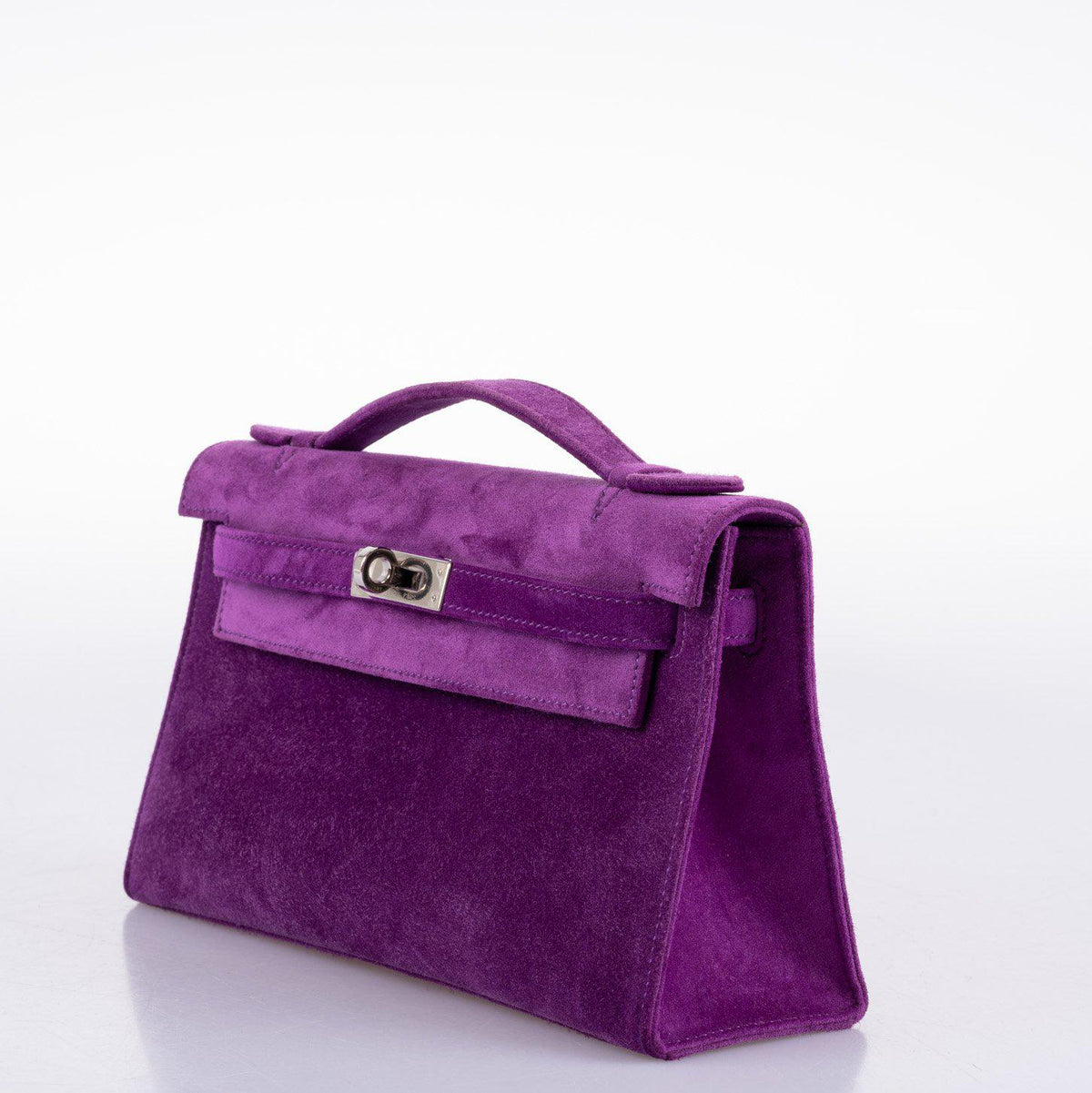 Hermes Kelly Pochette Violet Veau Doblis Suede Palladium Hardware Hermes